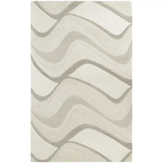 Ivory And Beige Wool Abstract Hand Tufted Area Rug Photo 2
