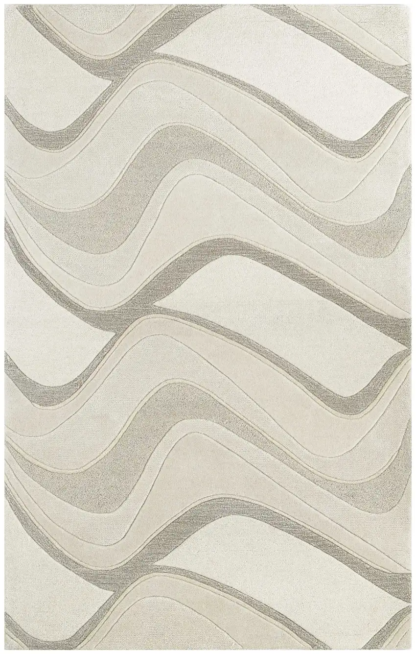 Ivory And Beige Wool Abstract Hand Tufted Area Rug Photo 2