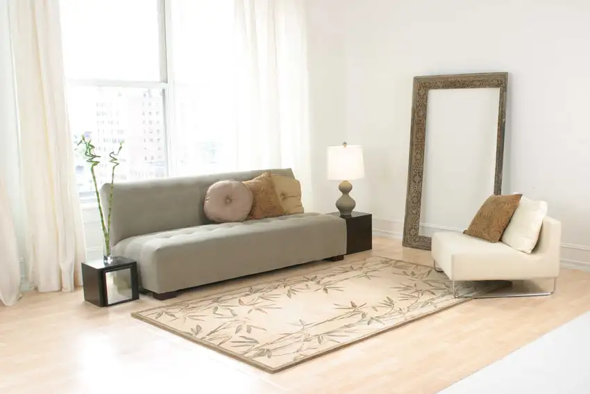Ivory Hand Tufted Bordered Bamboo Indoor Area Rug Photo 4