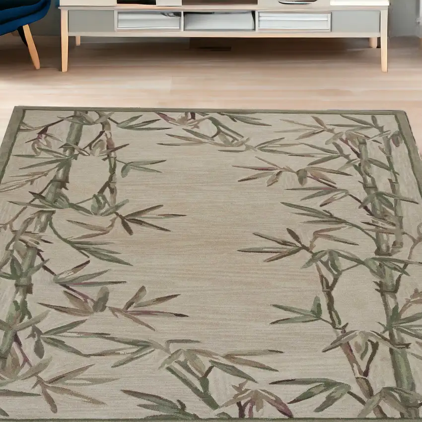 5'X8' Ivory Hand Tufted Bordered Bamboo Indoor Area Rug Photo 1