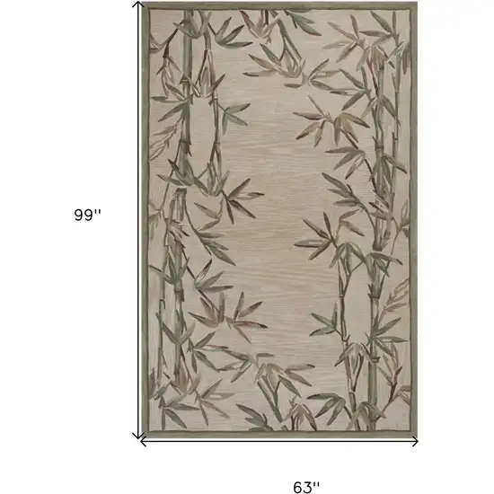 5'X8' Ivory Hand Tufted Bordered Bamboo Indoor Area Rug Photo 8