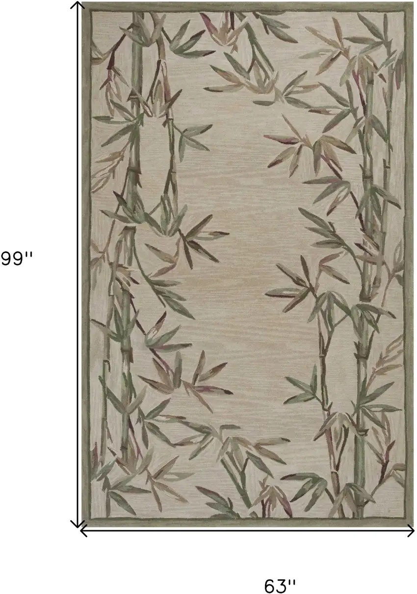 5'X8' Ivory Hand Tufted Bordered Bamboo Indoor Area Rug Photo 8