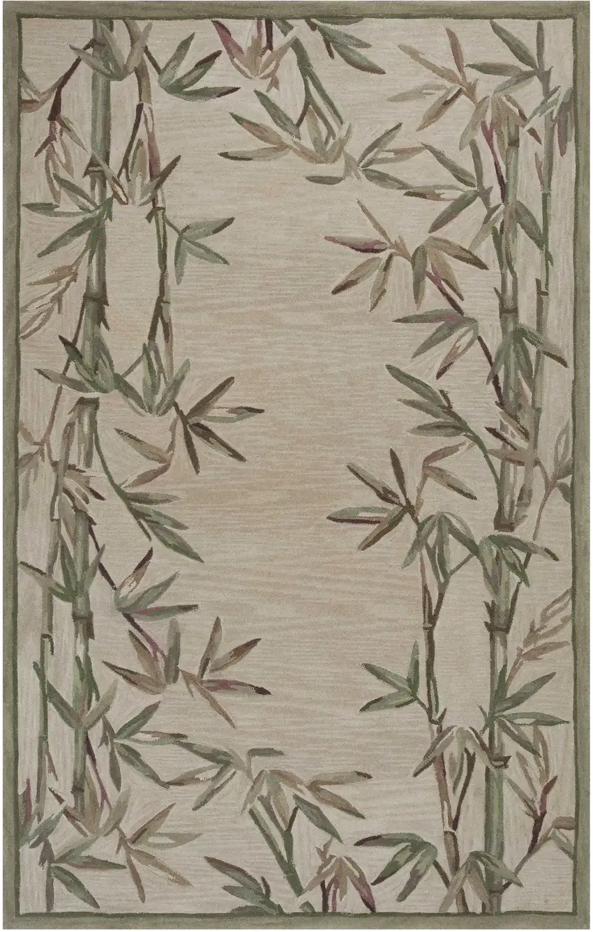 5'X8' Ivory Hand Tufted Bordered Bamboo Indoor Area Rug Photo 1