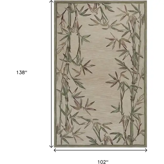 Ivory Green And Brown Wool Botanical Leaves Hand Tufted Area Rug Photo 3