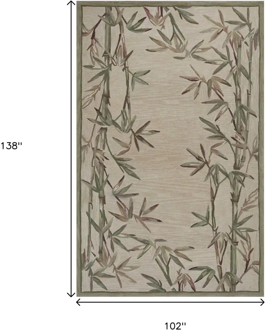 Ivory Green And Brown Wool Botanical Leaves Hand Tufted Area Rug Photo 3