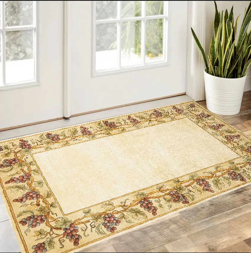 Ivory Wool Floral Hand Tufted Area Rug Photo 1