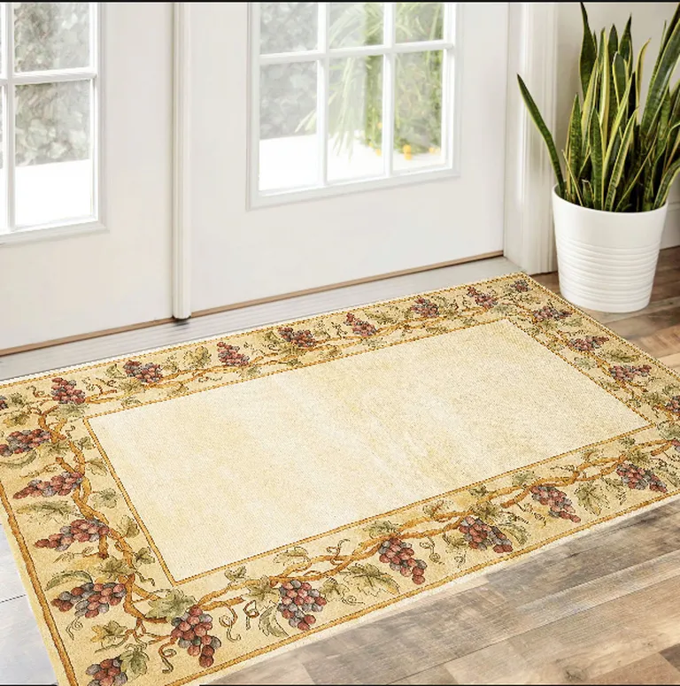 Ivory Hand Tufted Bordered Grapevine Indoor Area Rug Photo 5