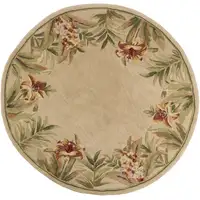 Photo of Ivory Hand Tufted Bordered Tropical Flowers Round Indoor Area Rug