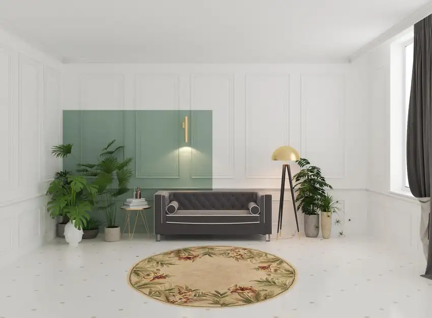 Ivory Hand Tufted Bordered Tropical Flowers Round Indoor Area Rug Photo 3