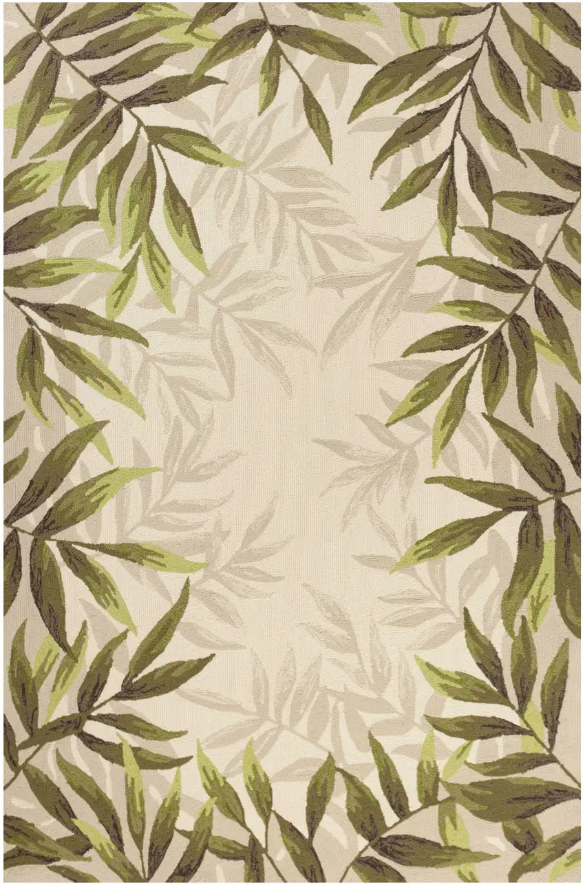 5'X8' Ivory Hand Tufted Bordered Tropical Leaves Indoor Area Rug Photo 5