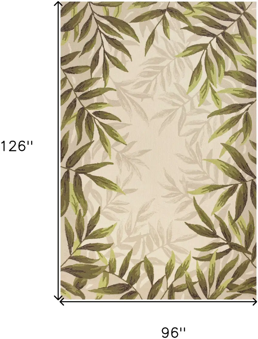 Ivory Hand Tufted Bordered Tropical Leaves Indoor Area Rug Photo 3
