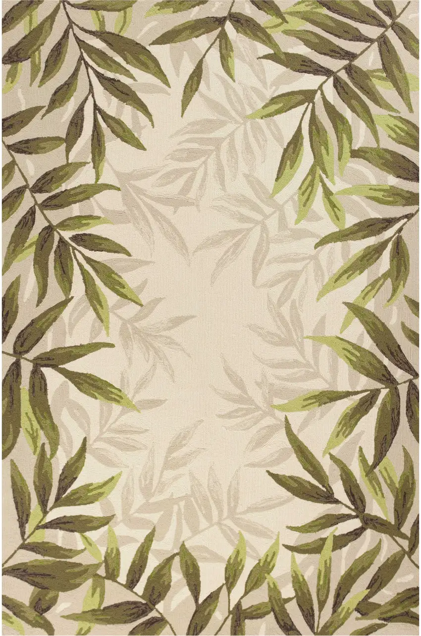 8'X11' Ivory Hand Tufted Bordered Tropical Leaves Indoor Area Rug Photo 1