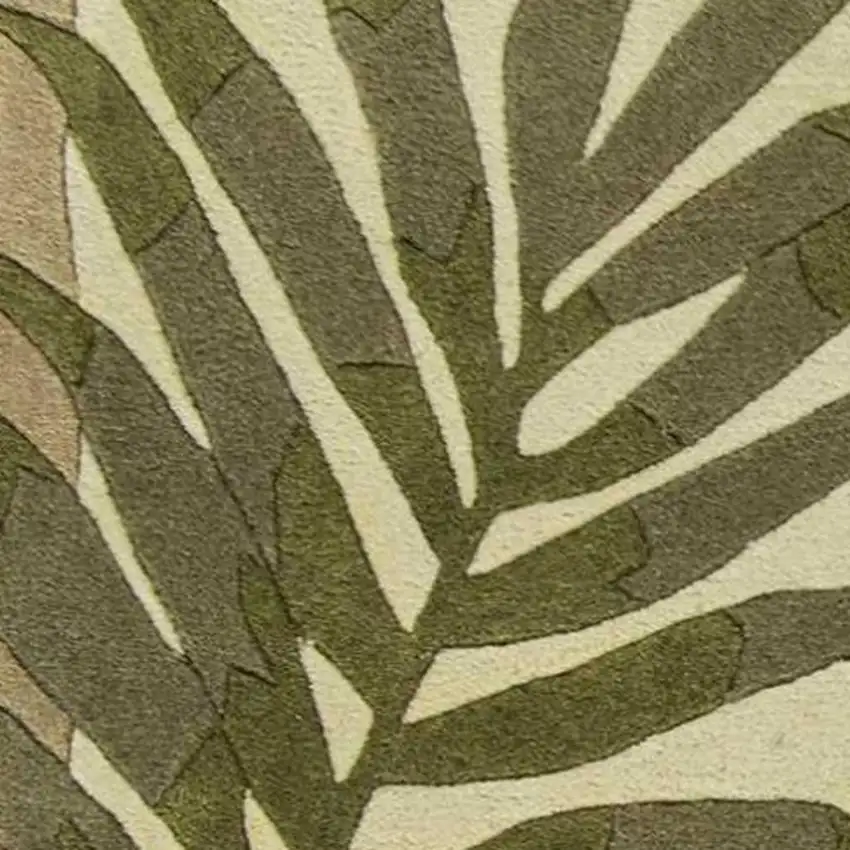 Ivory And Green Wool Botanical Leaves Hand Tufted Area Rug Photo 4