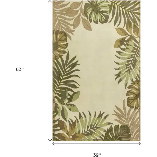 Ivory And Green Wool Botanical Leaves Hand Tufted Area Rug Photo 6