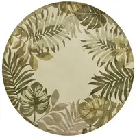 Photo of Ivory Hand Tufted Bordered Tropical Leaves Round Indoor Area Rug