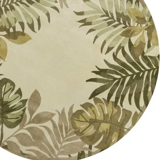 8' Ivory And Green Wool Botanical Leaves Hand Tufted Round Rug Photo 6