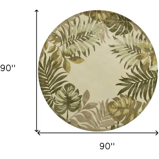 8' Ivory And Green Wool Botanical Leaves Hand Tufted Round Rug Photo 3