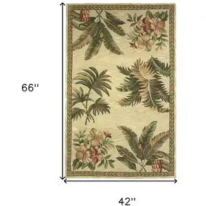 Photo of Ivory Hand Tufted Bordered Tropical Plants Indoor Area Rug