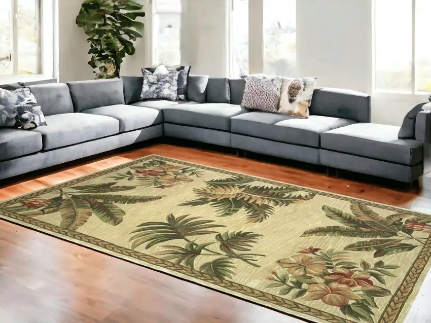 Ivory Wool Tropical Botanical Hand Tufted Area Rug Photo 1