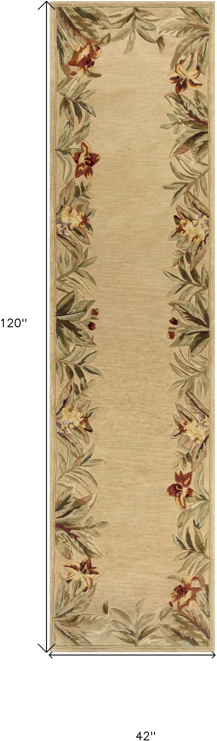 Ivory Hand Tufted Bordered Tropical Plants Indoor Runner Rug Photo 5