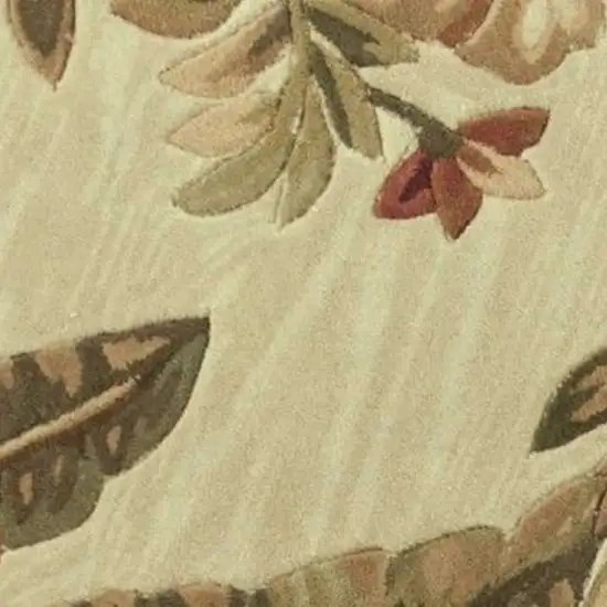 8' Ivory Green And Brown Wool Tropical Botanical Hand Tufted Round Rug Photo 5