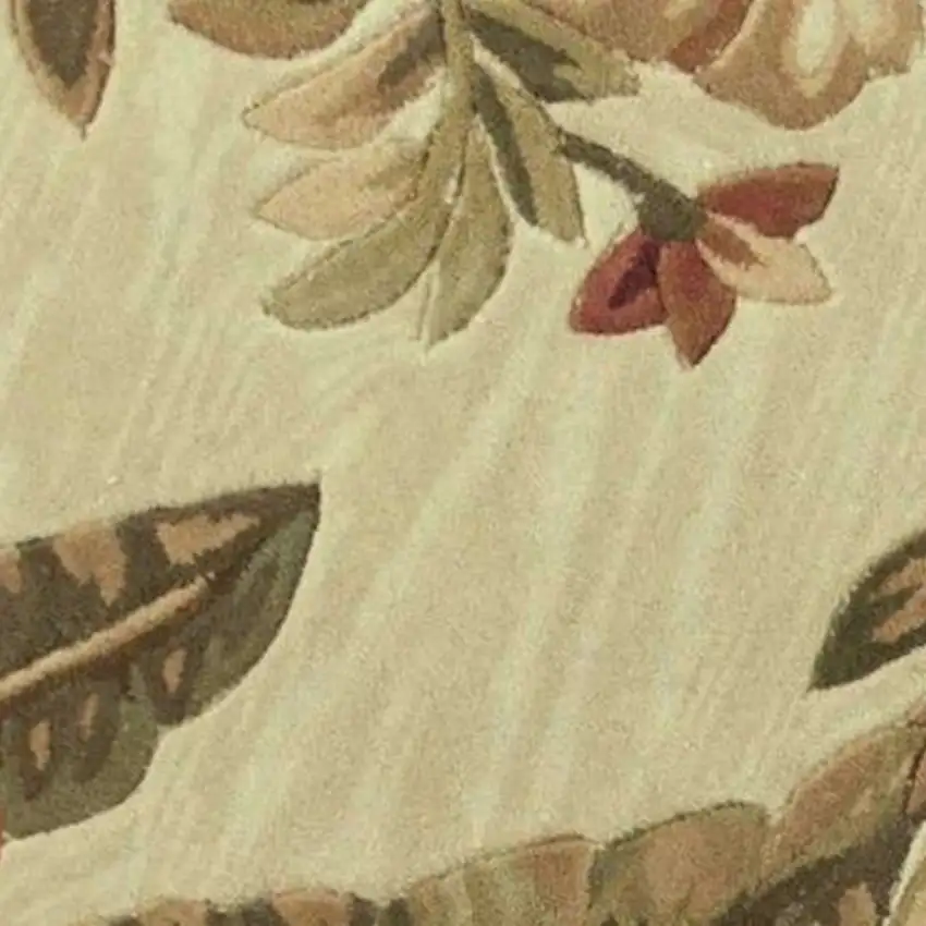 8' Ivory Green And Brown Wool Tropical Botanical Hand Tufted Round Rug Photo 5