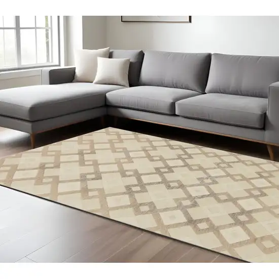 Ivory And Brown Wool Geometric Hand Tufted Area Rug Photo 1