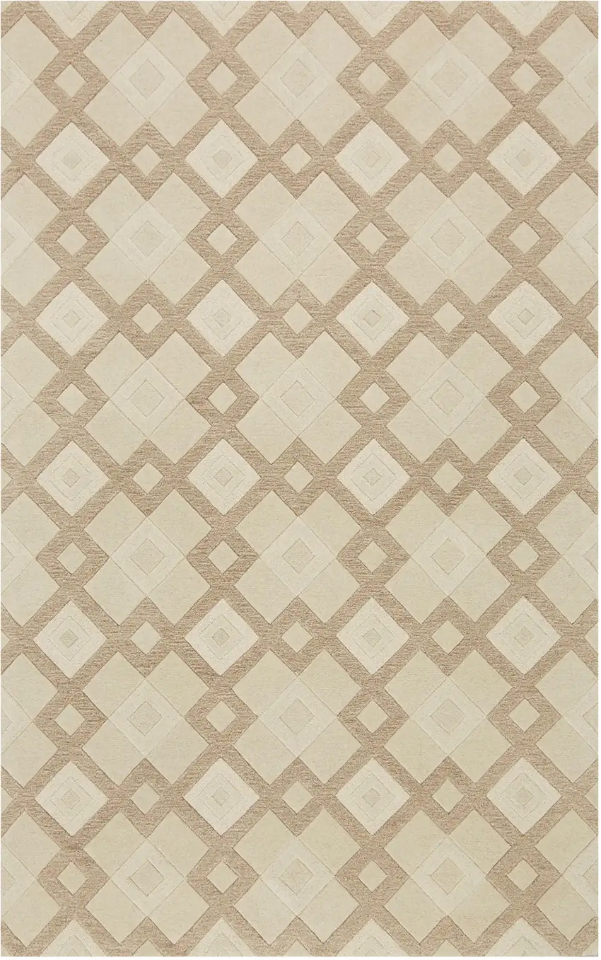 Ivory Hand Tufted Geometric Diamond Pattern Indoor Area Rug Photo 3