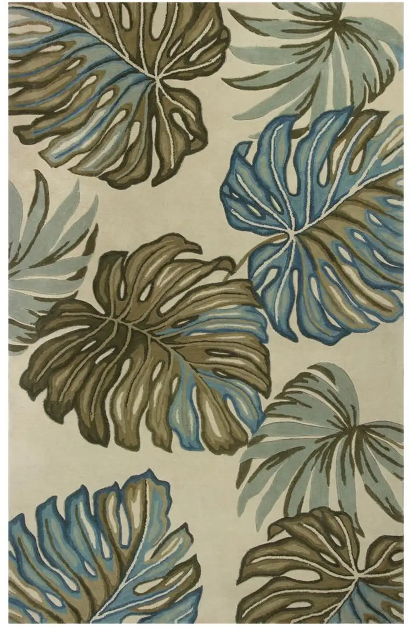 Ivory Hand Tufted Monstera Indoor Area Rug Photo 2