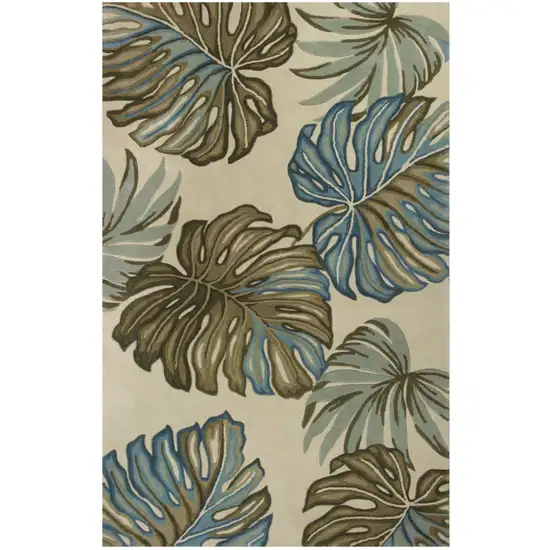 Brown Blue And Green Wool Tropical Botanical Hand Tufted Area Rug Photo 9
