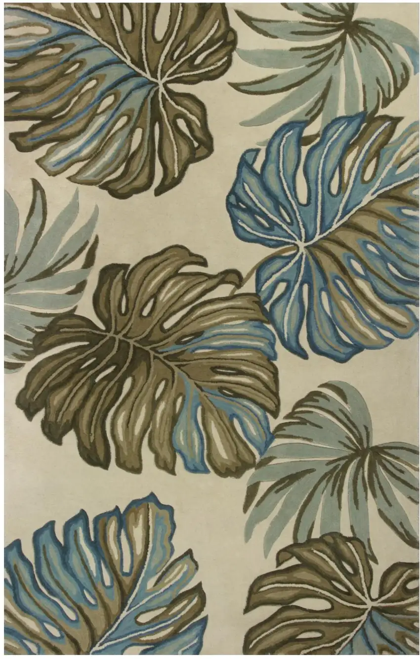Brown Blue And Green Wool Tropical Botanical Hand Tufted Area Rug Photo 9
