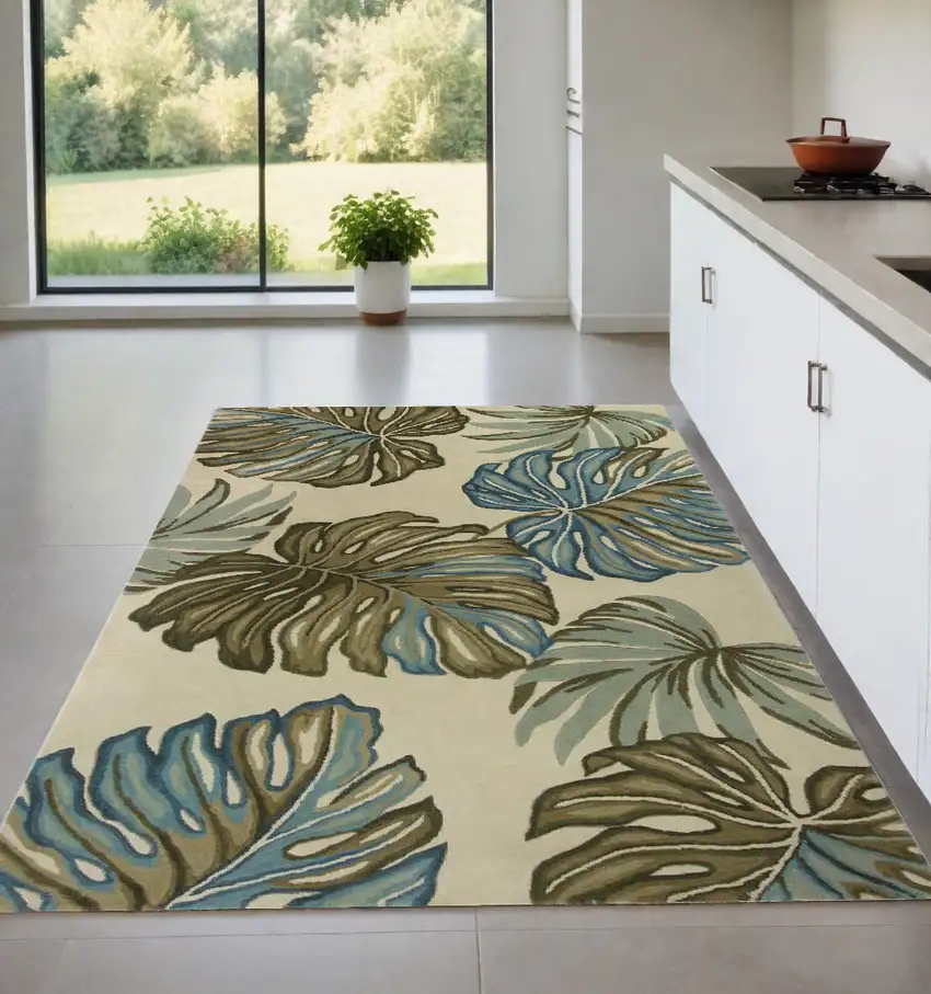 Ivory Hand Tufted Monstera Indoor Area Rug Photo 1