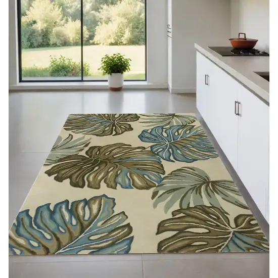 Ivory Hand Tufted Monstera Indoor Area Rug Photo 1