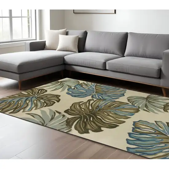 Brown Blue And Green Wool Tropical Botanical Hand Tufted Area Rug Photo 2