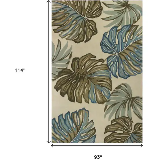 Brown Blue And Green Wool Tropical Botanical Hand Tufted Area Rug Photo 8