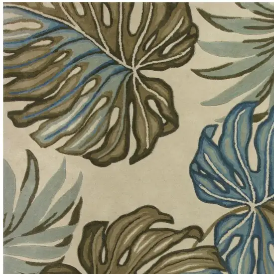 Brown Blue And Green Wool Tropical Botanical Hand Tufted Area Rug Photo 3