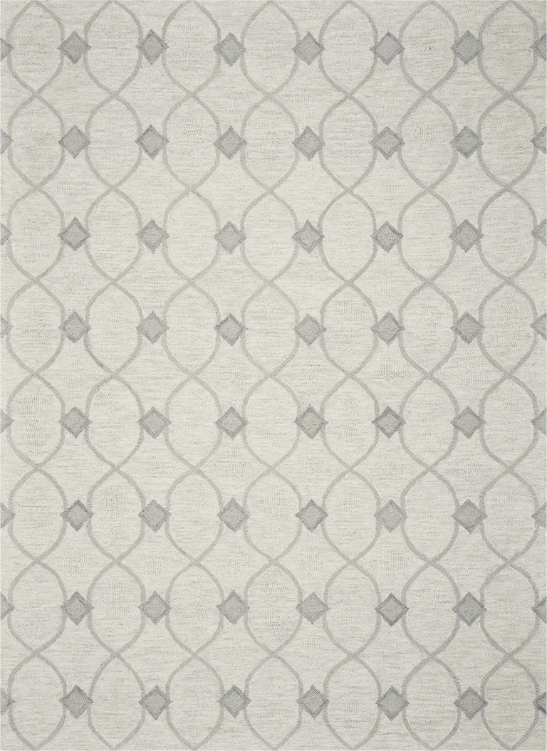 Ivory Hand Tufted Ogee Indoor Area Rug Photo 2