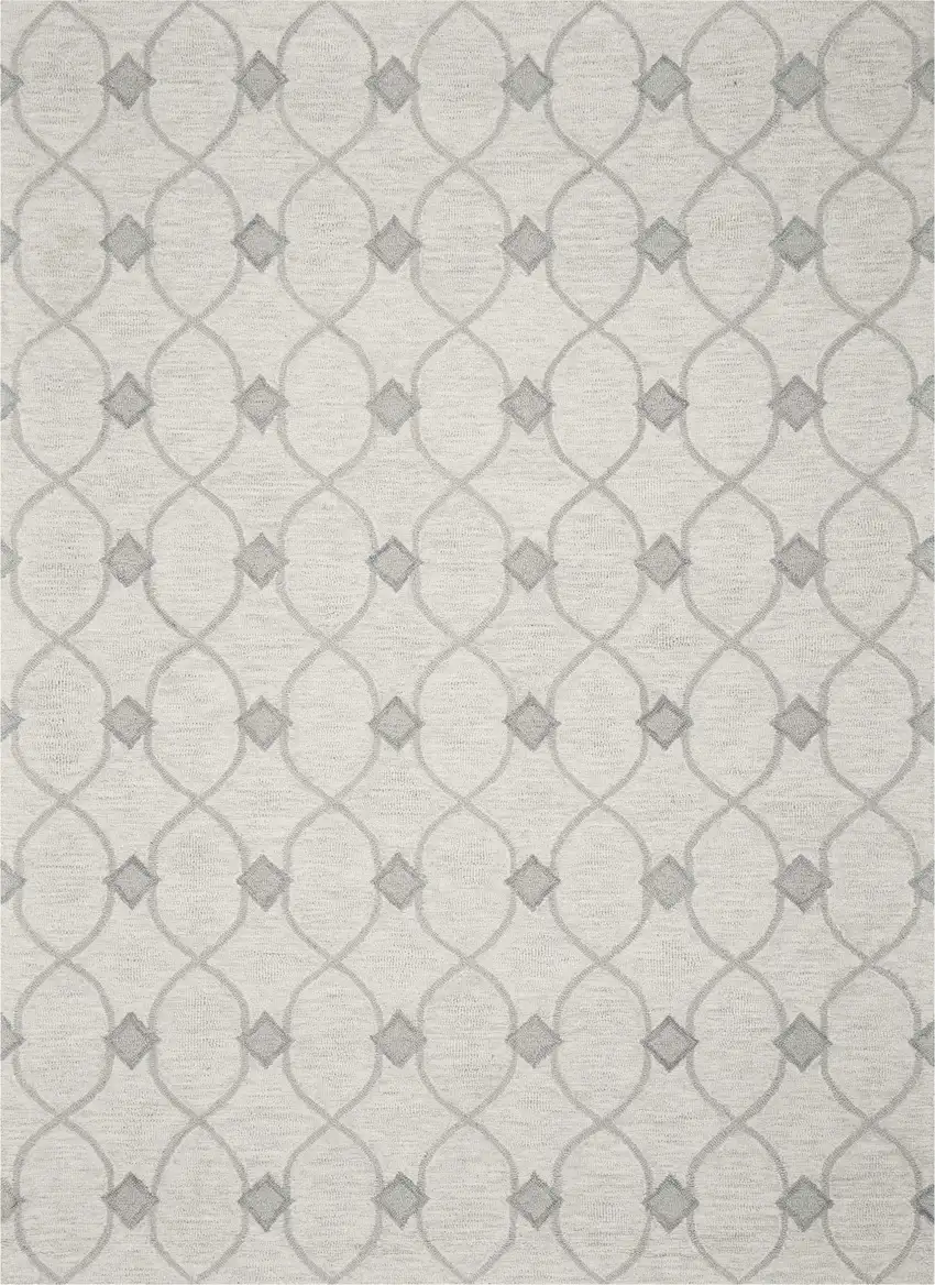 Ivory And Gray Wool Ogee Hand Tufted Area Rug Photo 2