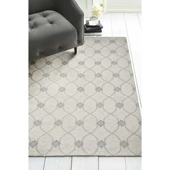 Ivory And Gray Wool Ogee Hand Tufted Area Rug Photo 6