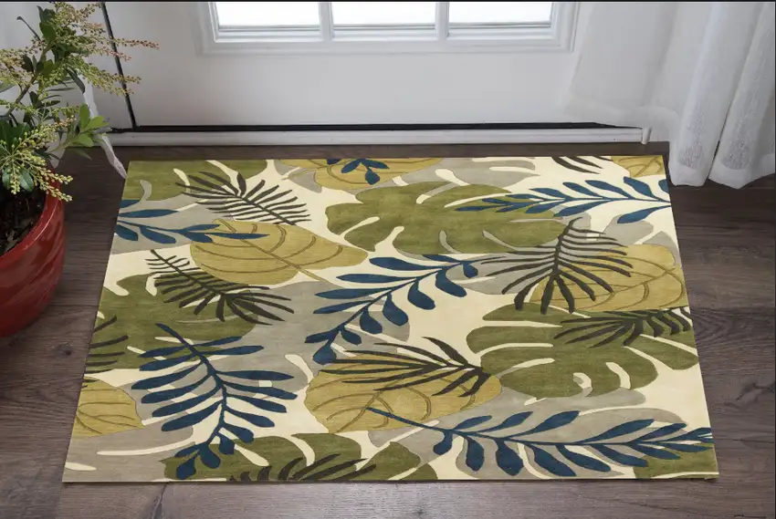 3'X4' Ivory Hand Tufted Oversized Tropical Leaves Indoor Area Rug Photo 1