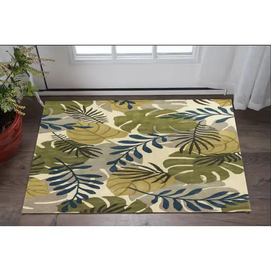 3'X4' Ivory Hand Tufted Oversized Tropical Leaves Indoor Area Rug Photo 1