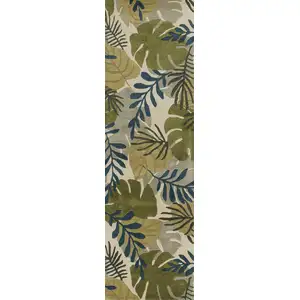 Photo of Ivory Hand Tufted Oversized Tropical Leaves Indoor Runner Rug