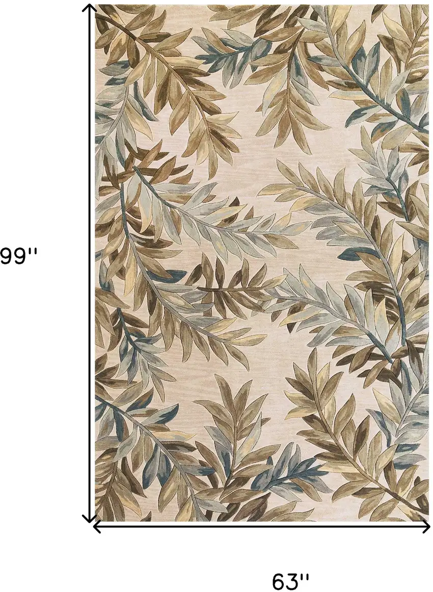 5'X8' Ivory Hand Tufted Pinnate Fronds Indoor Area Rug Photo 8