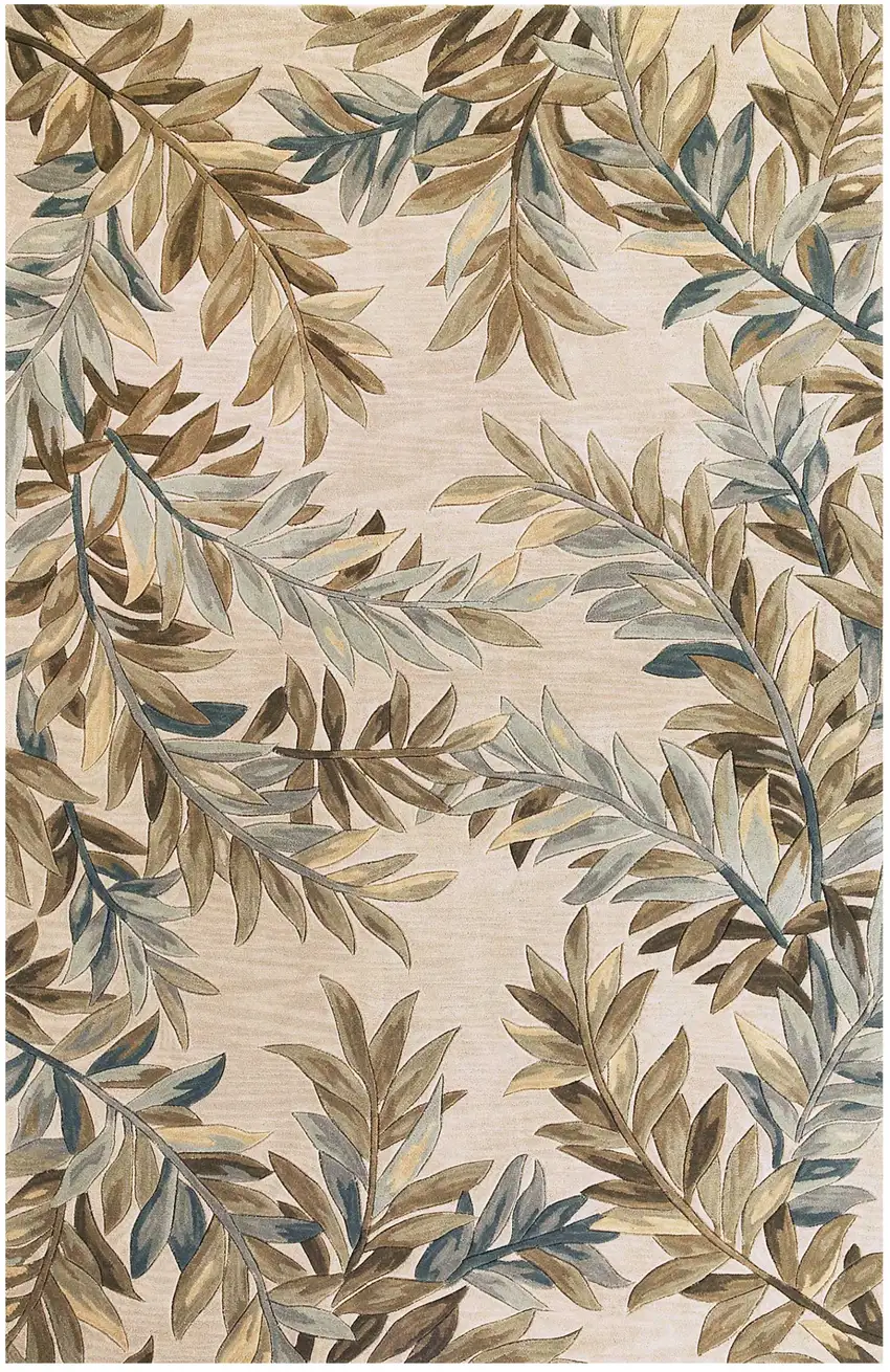 5'X8' Ivory Hand Tufted Pinnate Fronds Indoor Area Rug Photo 1