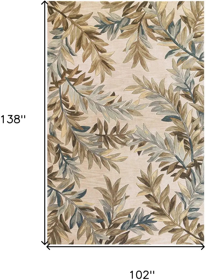 9'X12' Ivory Hand Tufted Pinnate Fronds Indoor Area Rug Photo 6