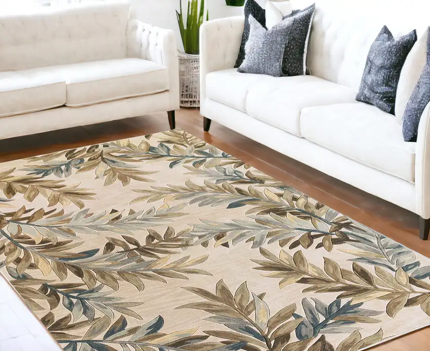 9'X12' Ivory Hand Tufted Pinnate Fronds Indoor Area Rug Photo 2