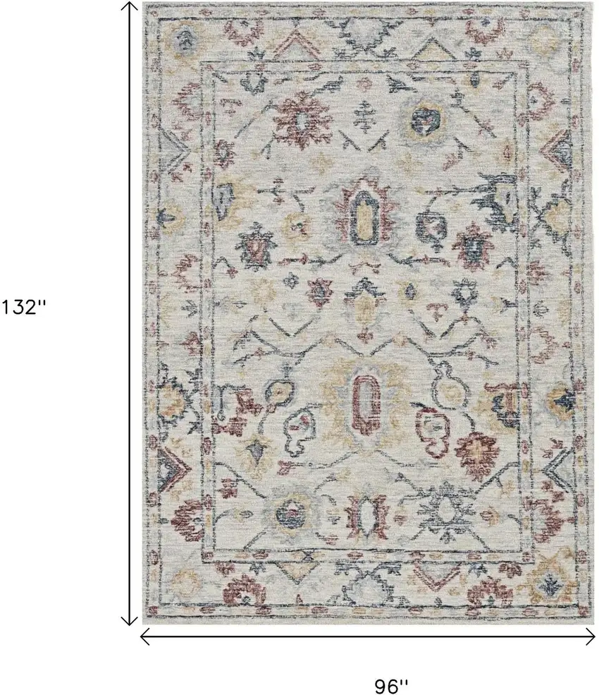 Ivory Gray And Red Wool Medallion Hand Tufted Area Rug Photo 9