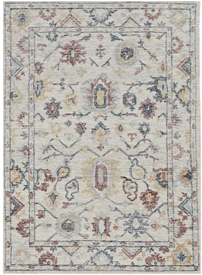 Ivory Gray And Red Wool Medallion Hand Tufted Area Rug Photo 1