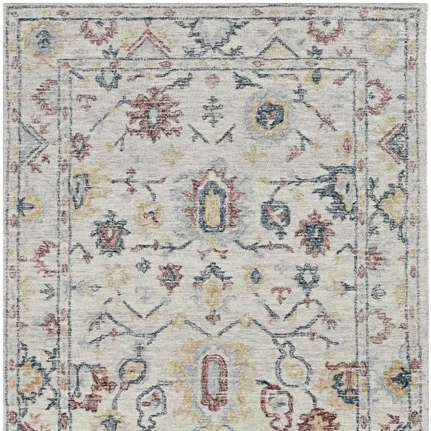 Ivory Gray And Red Wool Medallion Hand Tufted Area Rug Photo 4