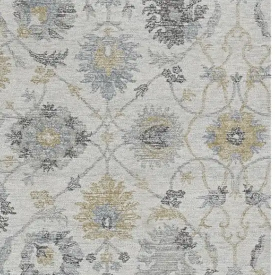 Ivory Yellow And Gray Wool Floral Hand Tufted Distressed Area Rug Photo 4